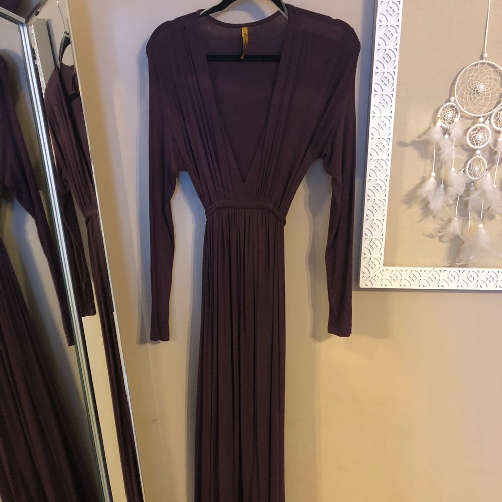 LONG SLEEVE FULL LENGTH CAFTAN MAXI DRESS- PLUM